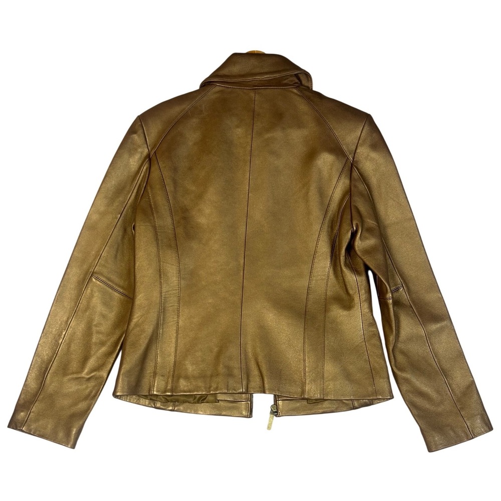 BLACK Rivet Metallic Gold Leather Biker Jacket Women's Size M‎